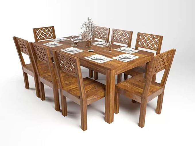 Sheesham Wood CNC 8 Seater Dining Table Sets for Dinner Room
